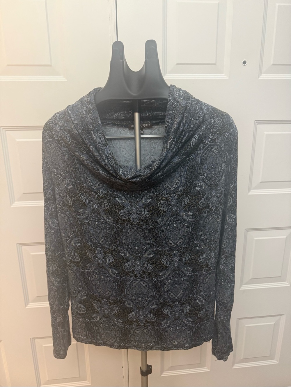 Adrienne Vittadini Navy Paisley Cowl Neck Top